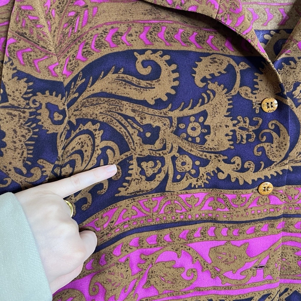 Vtg Dana Buchman Silk Blouse Button Up 12 Lagenlook Tunic Pink Brown‎ Boho Artsy - Picture 4 of 10